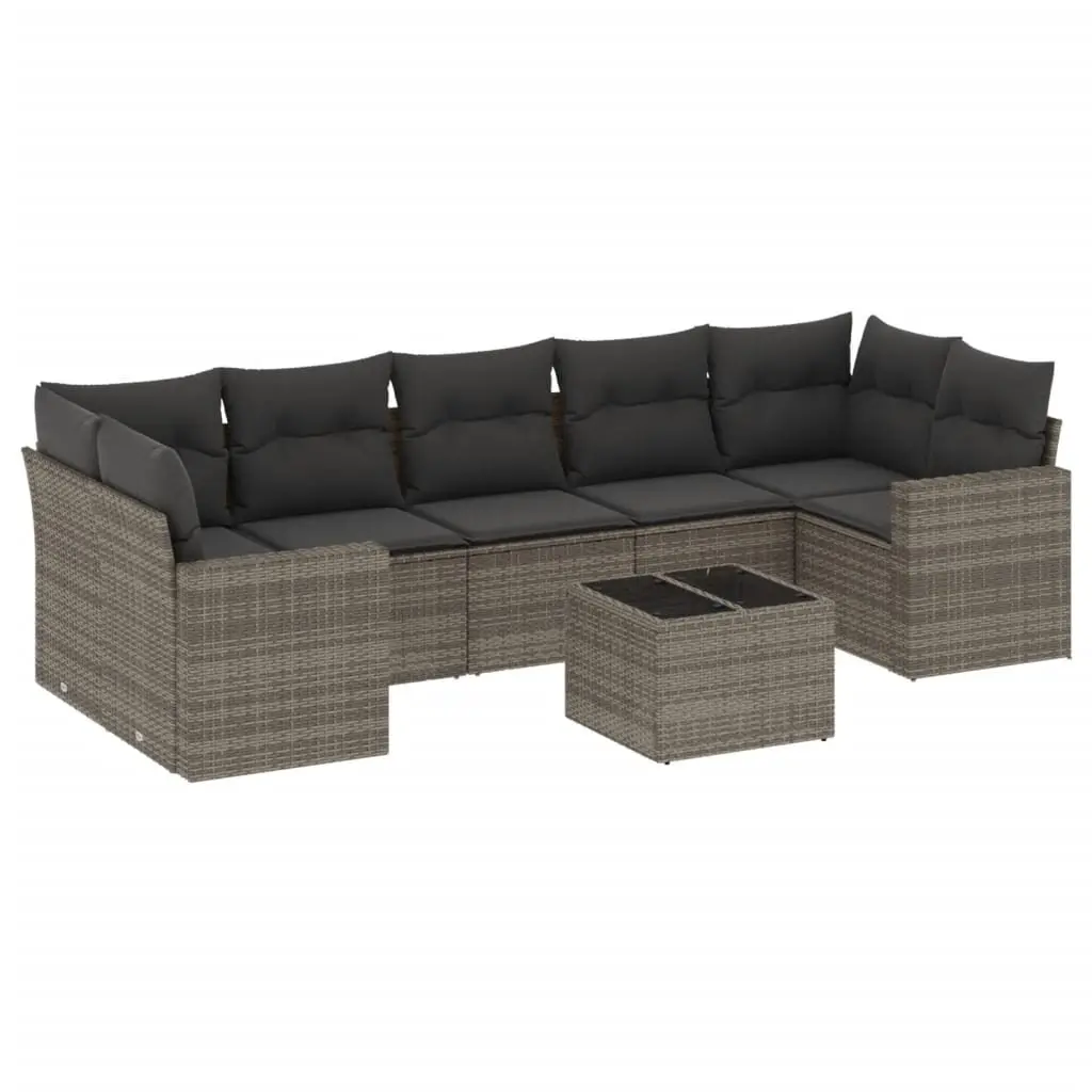 8-Piece Grey Poly Rattan Outdoor Sectional Sofa Set