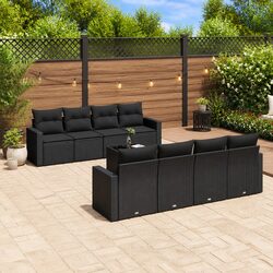 Premium 9 Piece Black Poly Rattan Garden Sofa Set