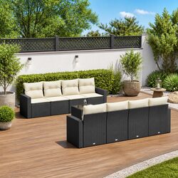 Quality Outdoor Sectional Sofa Set 9 Piece Black Rattan