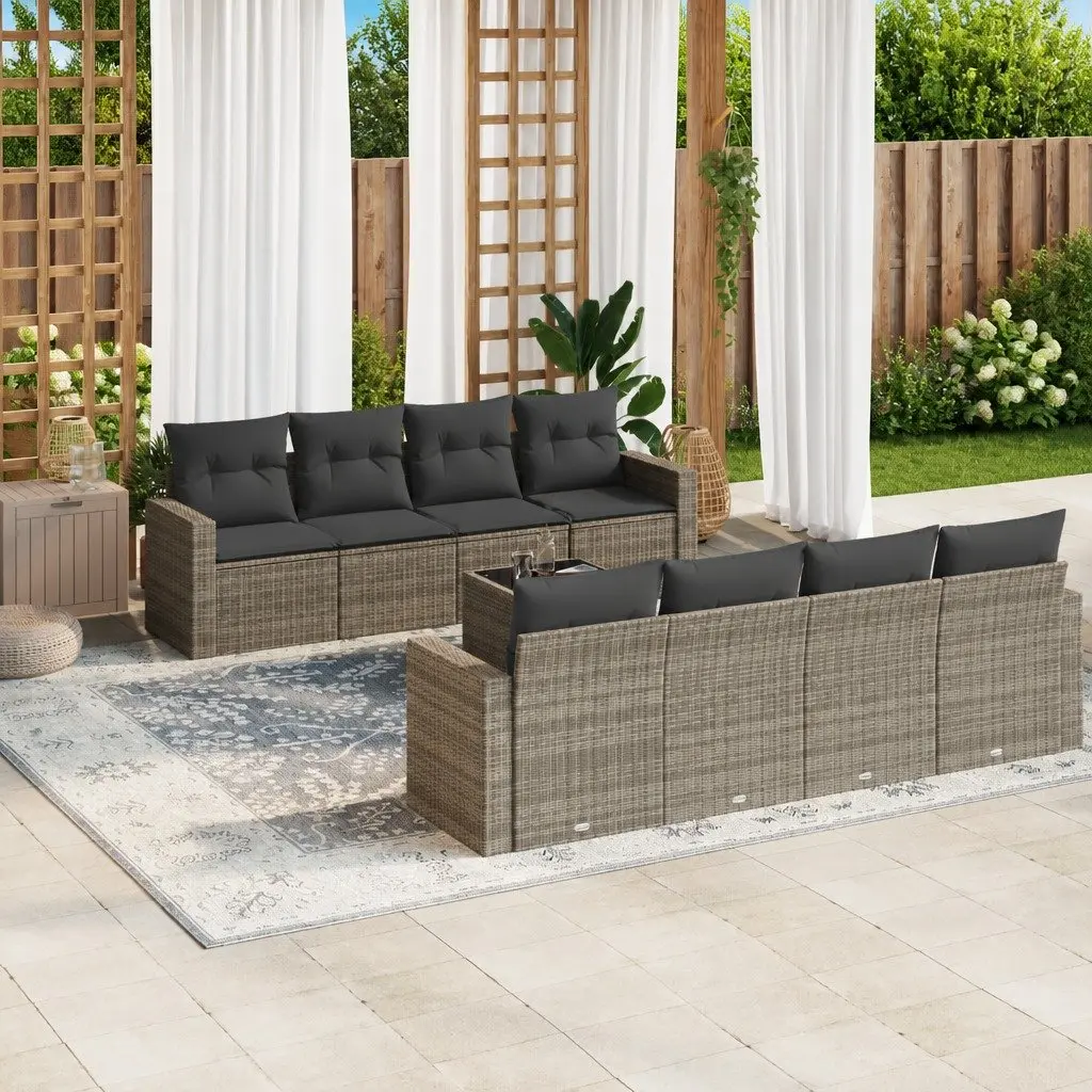 9 Piece Garden Sofa Set PE Rattan Grey Outdoor Sectional Patio Furniture with Cushions
