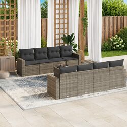 Durable 9 Piece Grey Garden Sofa Set with Cushions