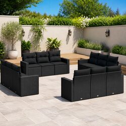 Durable 12 Piece Black Poly Rattan Outdoor Sectional Sofa Set