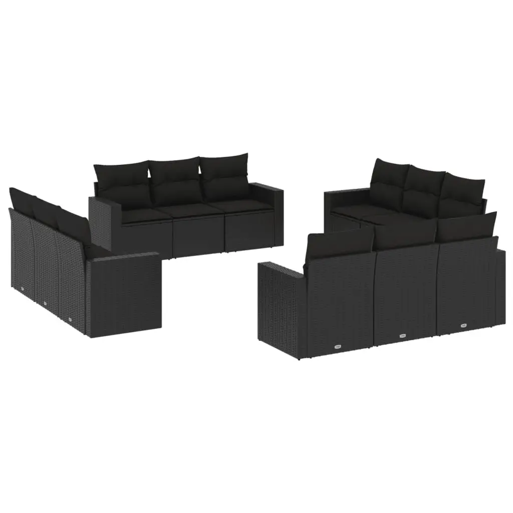12 Piece Black Poly Rattan Outdoor Sectional Sofa Set