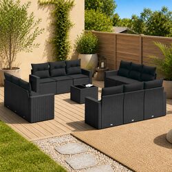Durable 13-Piece Black Outdoor Sectional Sofa with Storage