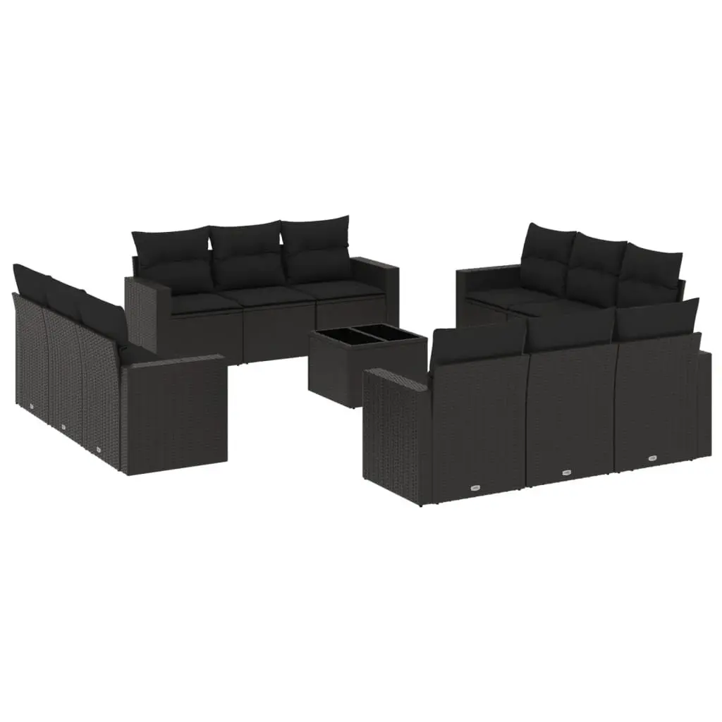 13-Piece Black Outdoor Sectional Sofa with Storage