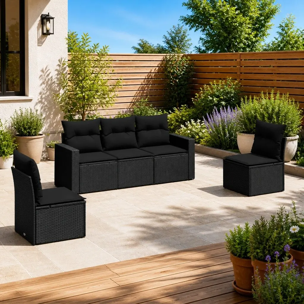 Outdoor Sectional Sofa Set 5 Piece Garden Furniture Black Poly Rattan with