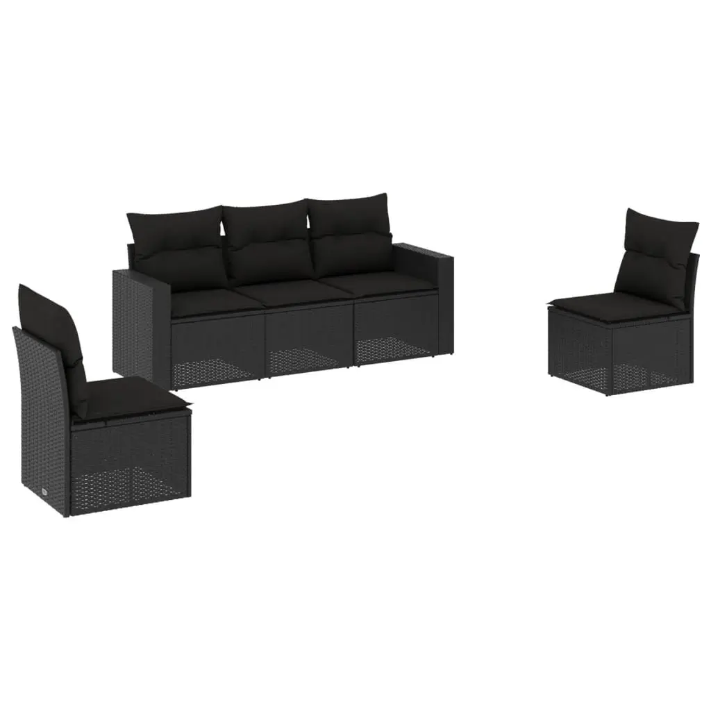 Outdoor Sectional Sofa Set 5 Piece Garden Furniture Black Poly Rattan with