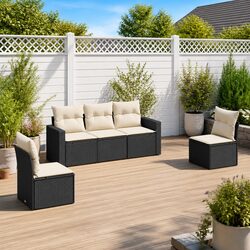 Durable Black Poly Rattan 5 Piece Outdoor Sofa Set