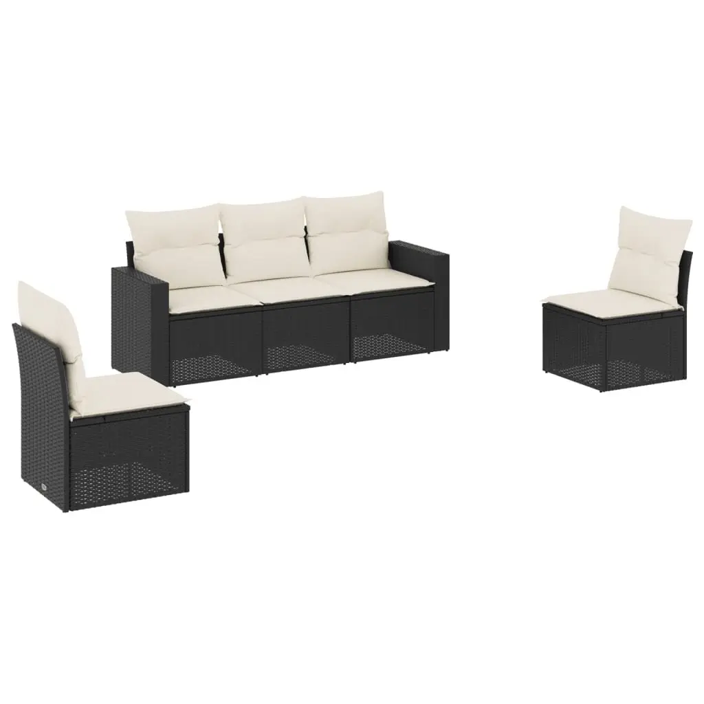 Black Poly Rattan 5 Piece Outdoor Sofa Set