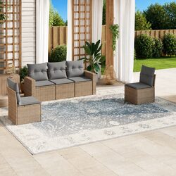 Beige 5-Piece Outdoor Sectional Sofa Set with Storage