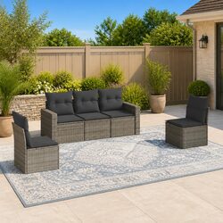 Durable 5-Piece Grey Poly Rattan Outdoor Sofa Set