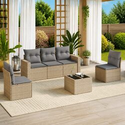 Beige 6-Piece Outdoor Sectional Sofa Set with Storage