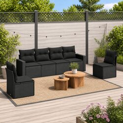 Black Modular 6 Piece Outdoor Garden Sofa Set