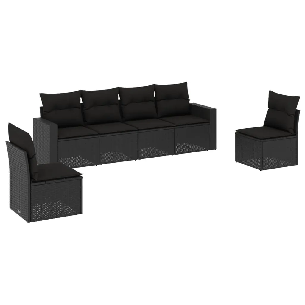 6 Piece Outdoor Garden Sofa Set PE Poly Rattan Modular Sectional Black