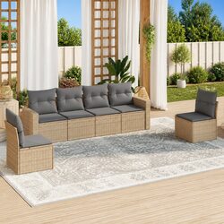 6-Piece Outdoor Sofa Set with Beige Rattan Design