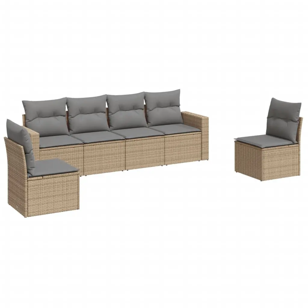 Outdoor Sectional Sofa Set PE Rattan 6 Piece Beige Modular Garden Furniture