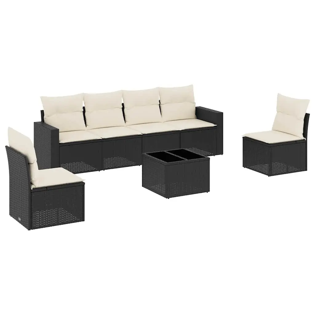 7 Piece Outdoor Sofa Set PE Rattan Black with Cushions and Storage