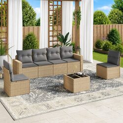 Sturdy 7 Piece Garden Sofa Set Outdoor Sectional Furniture