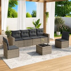 Durable 7 Piece Grey Poly Rattan Garden Sofa Set