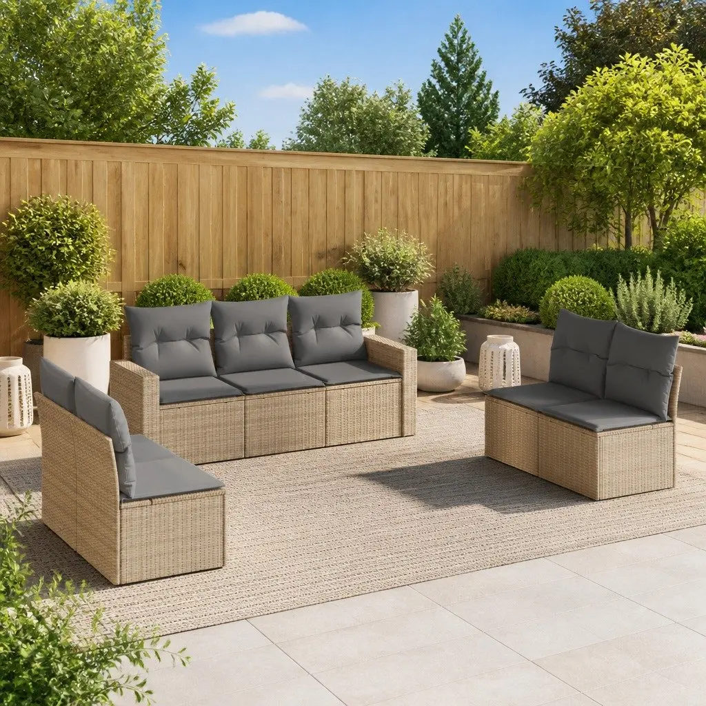7 Piece Modular Garden Sofa Set in Beige