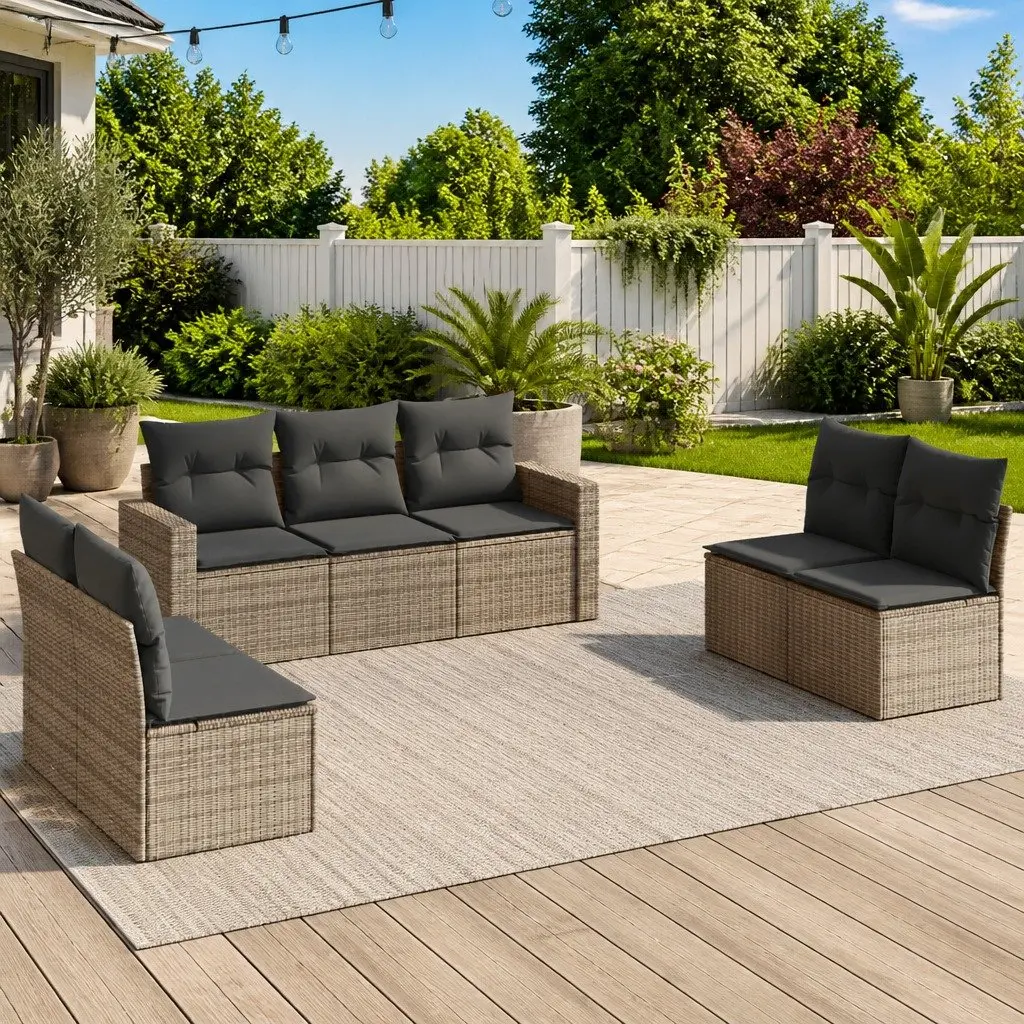 Garden Sofa Set PE Rattan 7 Piece Modular Sectional Grey