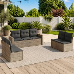 Durable 7-Piece Modular Rattan Garden Sofa Set in Grey