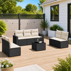 8-Piece Modular Outdoor Sectional Sofa Set in Black