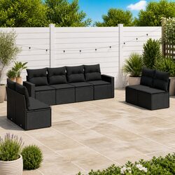 Black Rattan Outdoor Sectional Sofa Set with Cushions