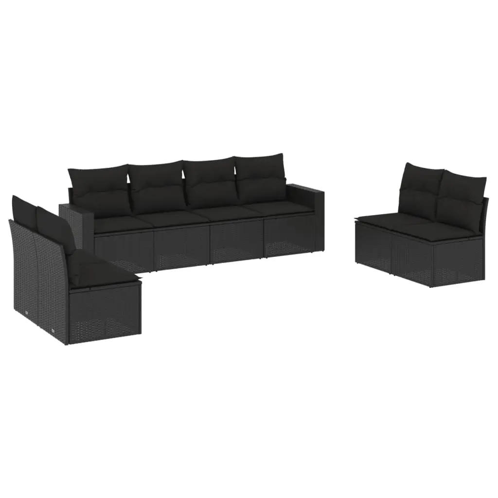 Black Rattan Outdoor Sectional Sofa Set with Cushions