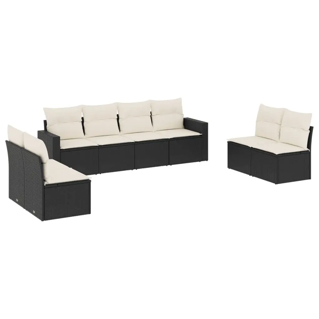 Outdoor Sectional Sofa Set PE Rattan 8 Piece Black