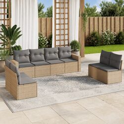 8-Piece Outdoor Sectional Sofa Set in Beige Poly Rattan