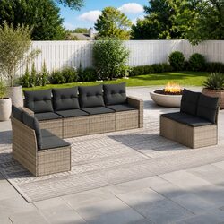 Durable 8 Piece Grey Poly Rattan Garden Sofa Set