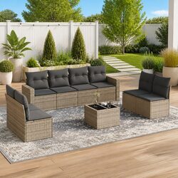 Durable 9-Piece Outdoor Sectional Sofa Set in Beige