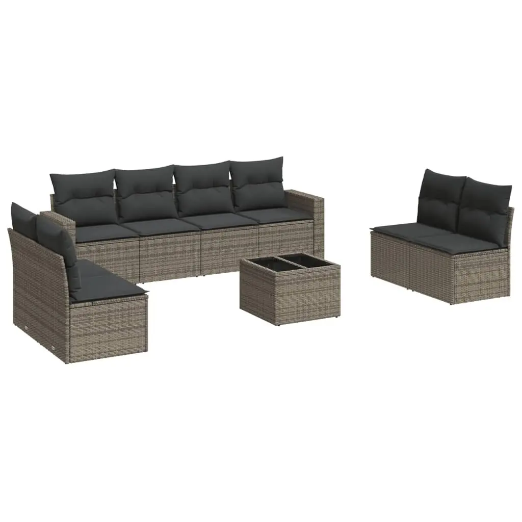 9 Piece Outdoor Garden Sofa Set PE Rattan Grey Modular Sectional with Storage Cushions