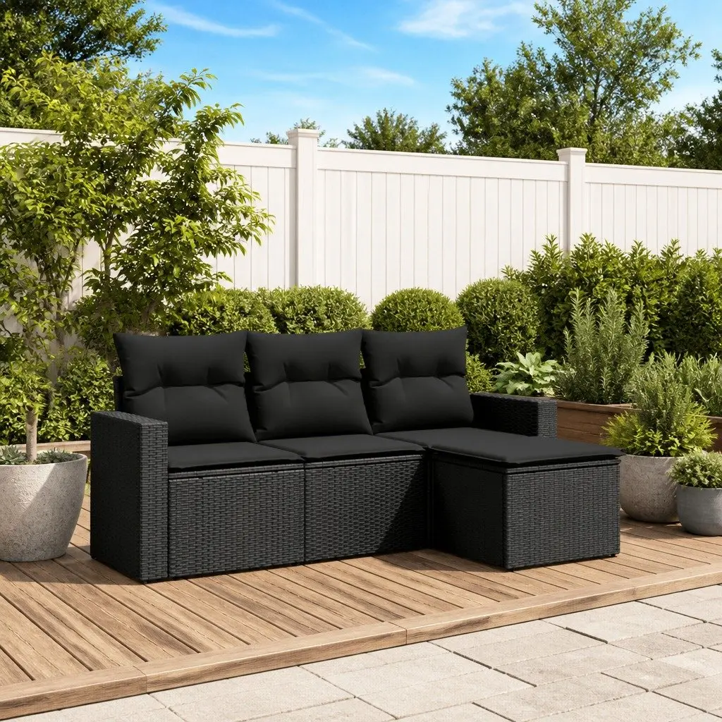 4 Piece Outdoor Sectional Sofa Set in Black
