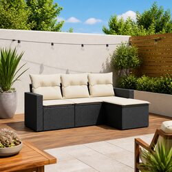 Durable 4-Piece Black Rattan Outdoor Sofa Set