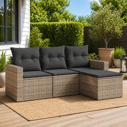 Durable 4 Piece Garden Sofa Set with Cushions in Grey