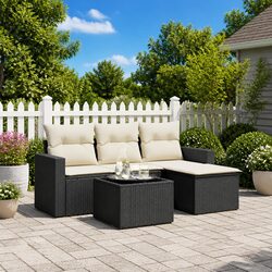 Durable 5 Piece Garden Sofa Set in Black Poly Rattan