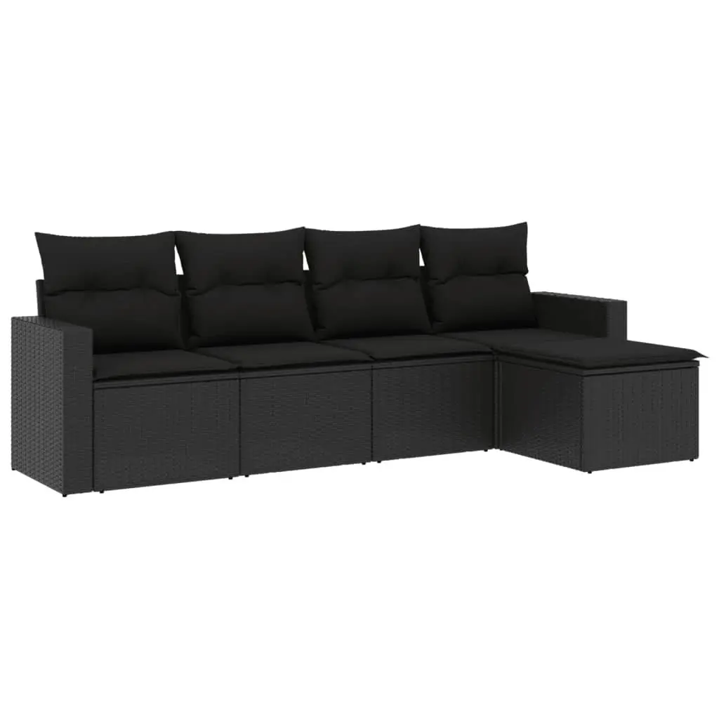 5 Piece Black Poly Rattan Garden Sofa Set
