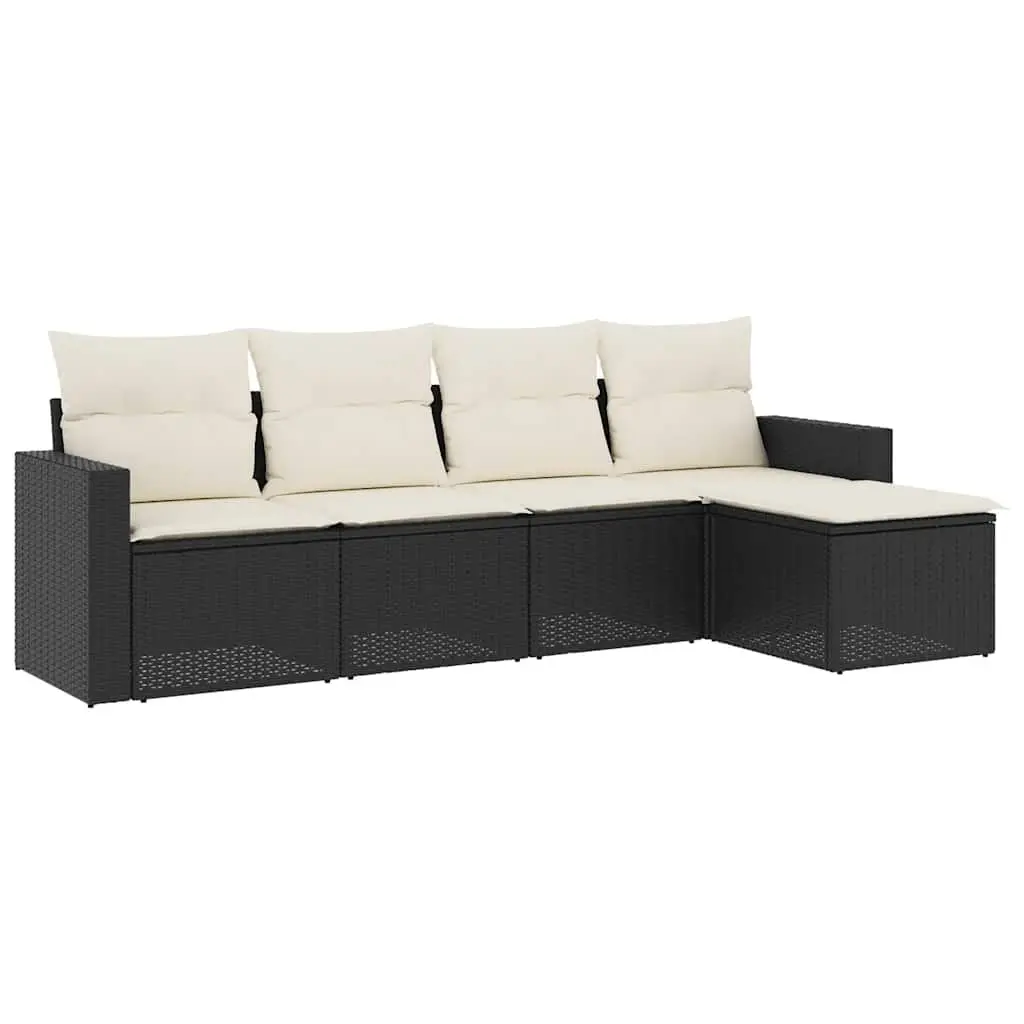 5 Piece Outdoor Garden Sofa Set PE Rattan Black with Cushions