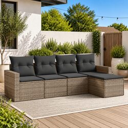 Premium 5-Piece Outdoor Sofa Set in Grey Poly Rattan