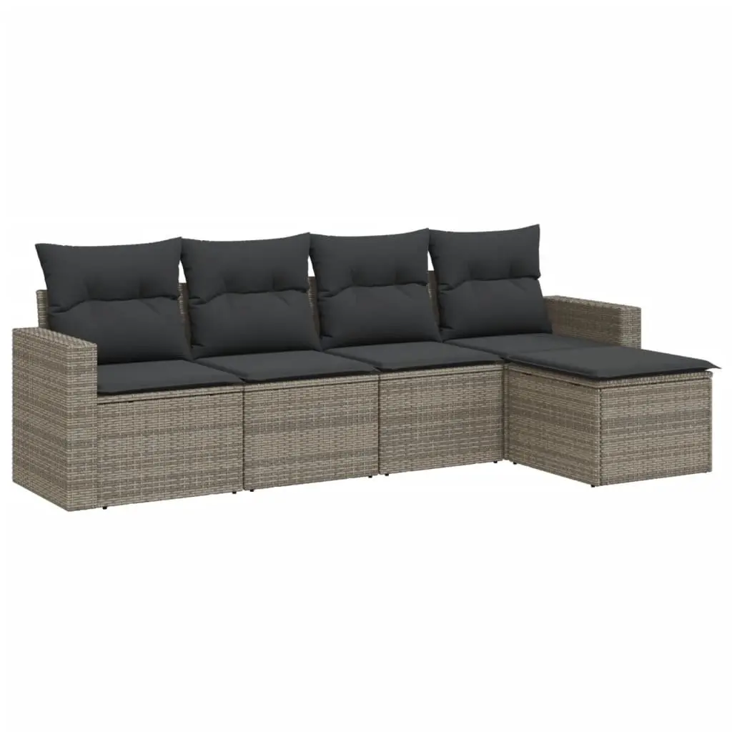 5 Piece Outdoor Sectional Sofa Set PE Rattan Grey