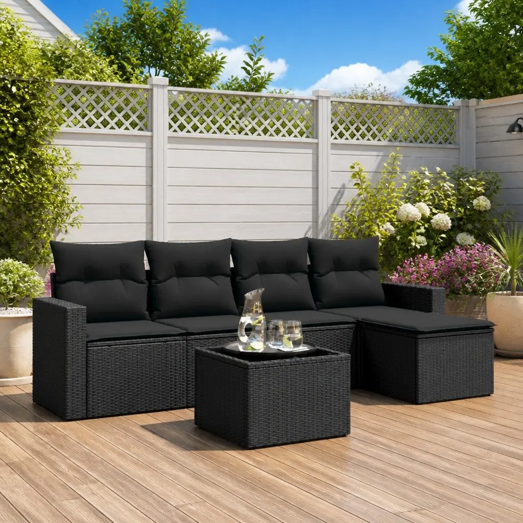 Outdoor Sectional Sofa Set PE Rattan 6 Piece Black