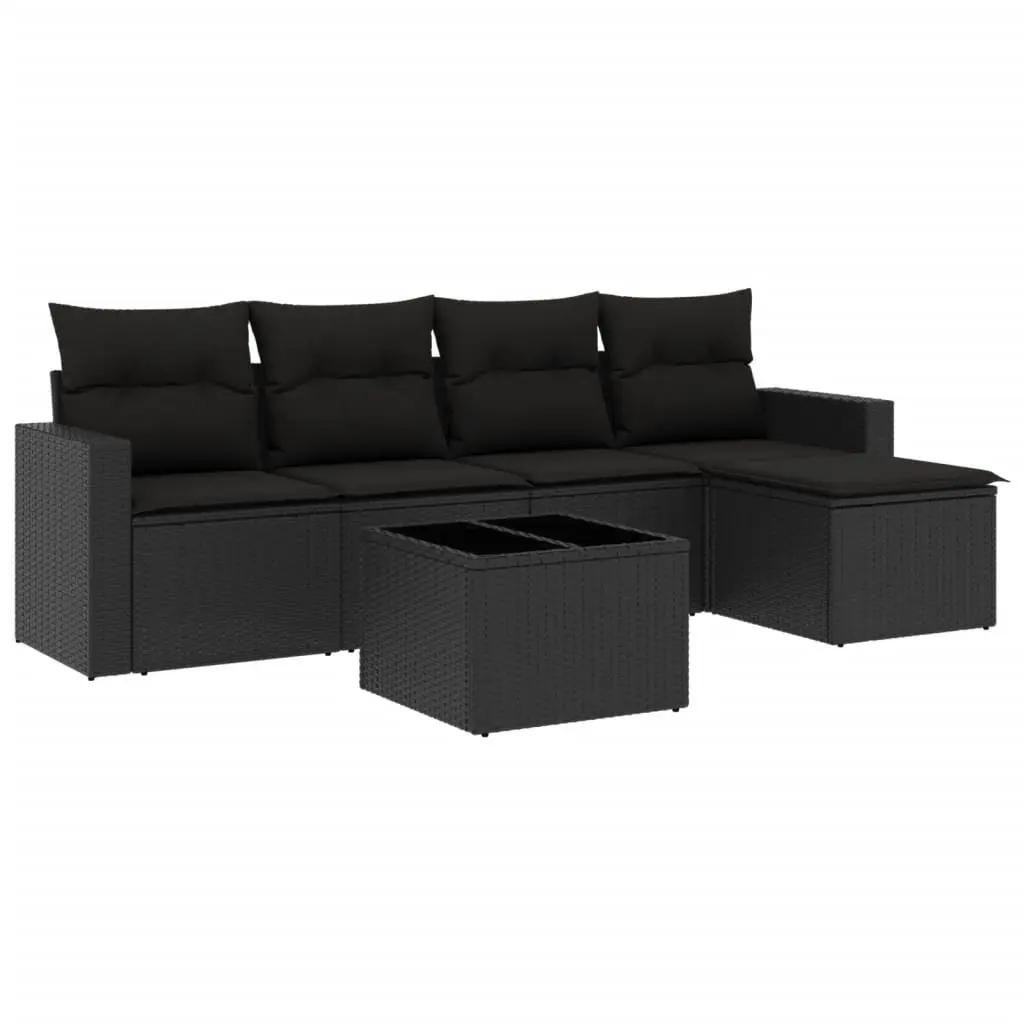 Outdoor Sectional Sofa Set PE Rattan 6 Piece Black