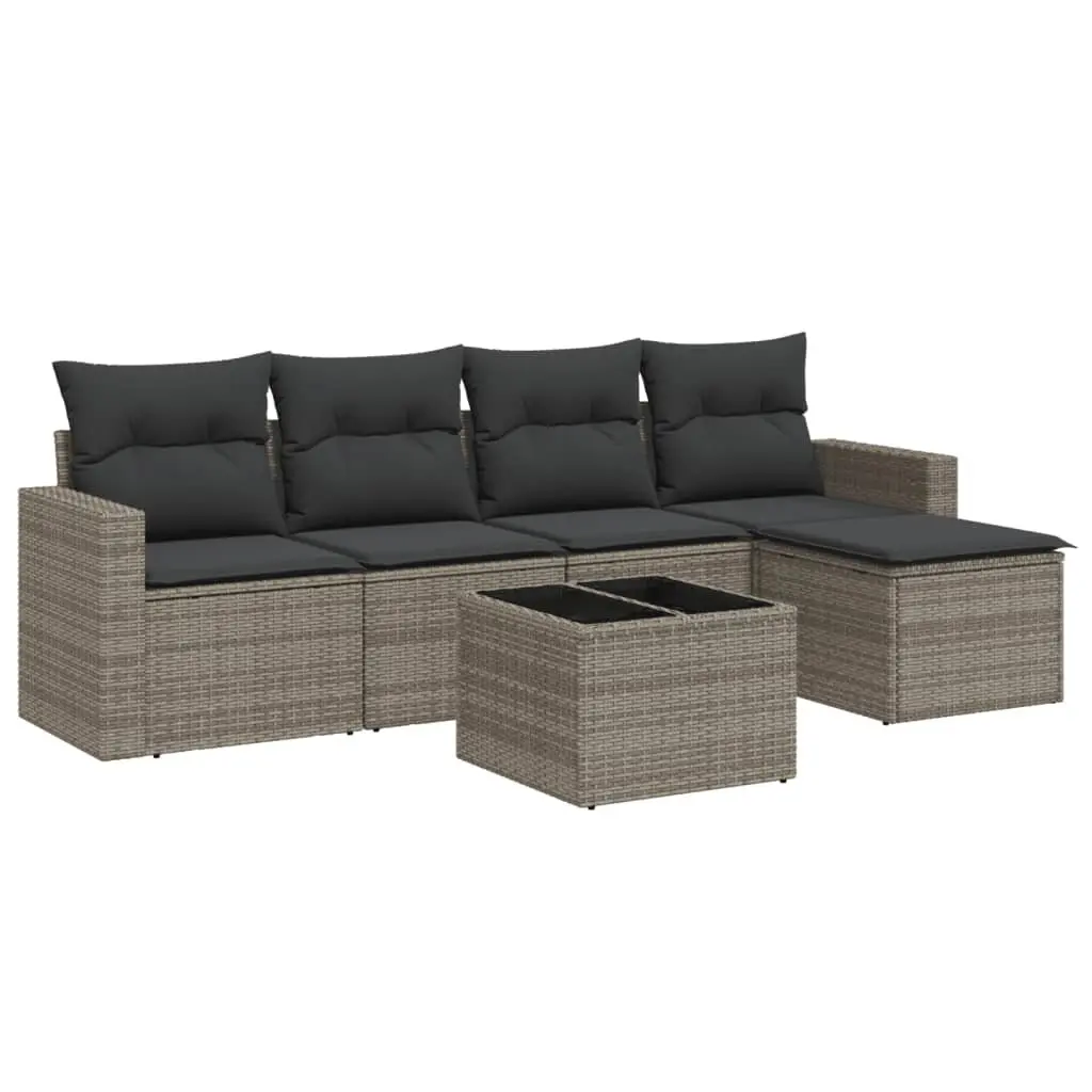 Outdoor Sectional Sofa Set PE Rattan 6 Piece Grey Garden Furniture with Storage Cushions