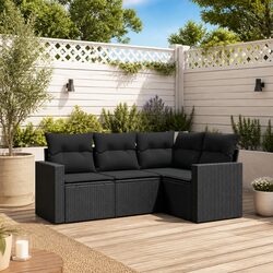 Black Poly Rattan 4-Piece Outdoor Sofa Set