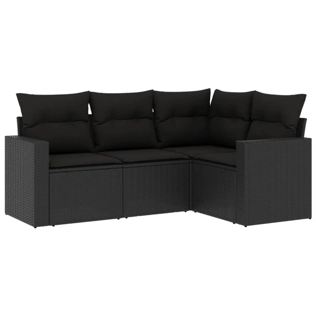 4 Piece Outdoor Sofa Set PE Rattan Modular Sectional Black