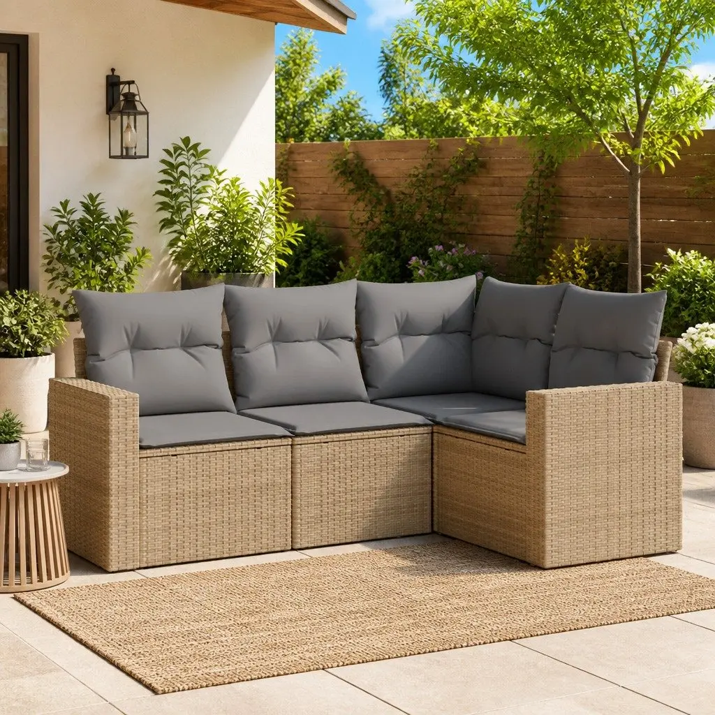 4 Piece Modular Garden Sofa Set in Beige Rattan