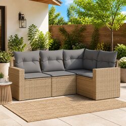 4 Piece Modular Garden Sofa Set in Beige Rattan