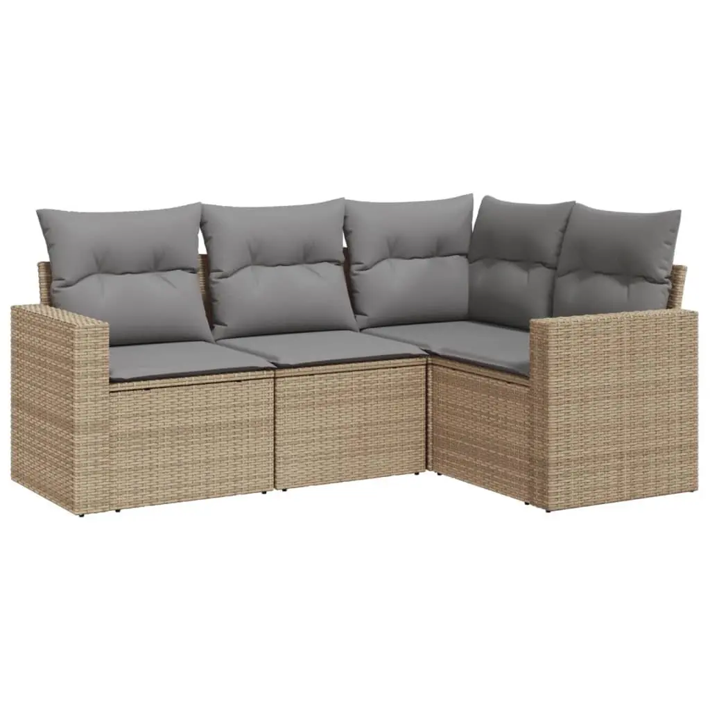 4 Piece Modular Garden Sofa Set in Beige Rattan